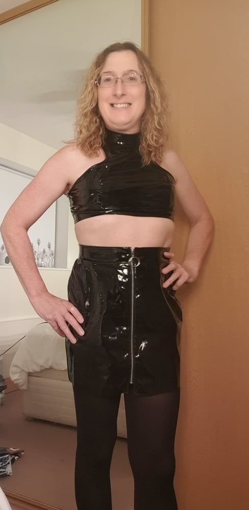 Black PVC with Doxy Wand on Post-Op Tranny Pussy #13