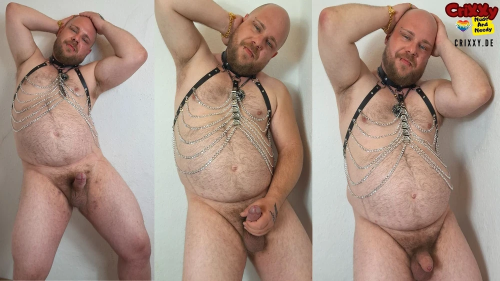 Pierced and tattooed gay man shows himself naked with bush