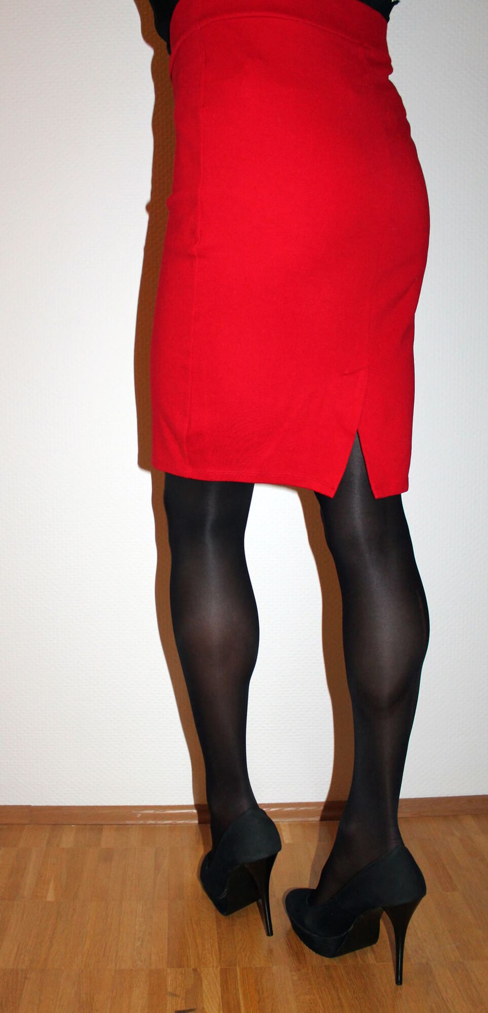 Red miniskirt and black pantyhose #4