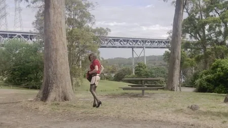 crossdess road trip red dress follow the river         