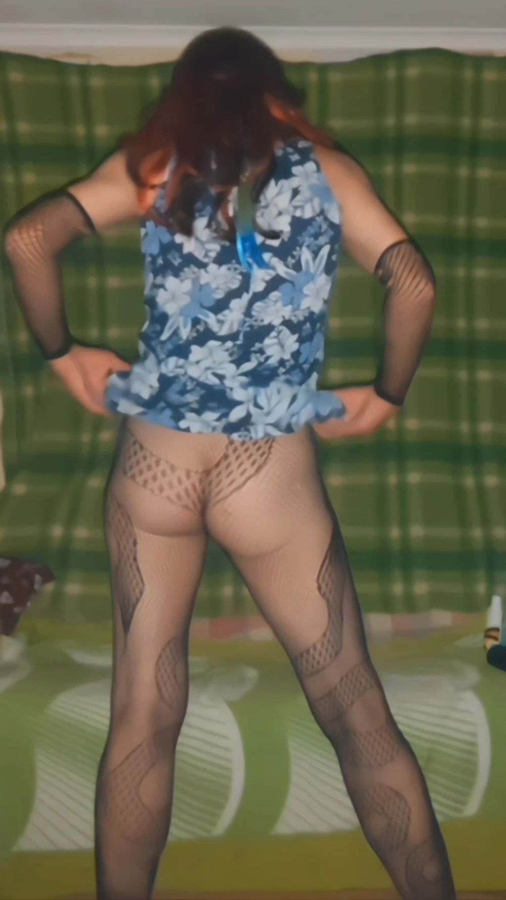 Some shots in my blue dress and snake pattern pantyhose #8