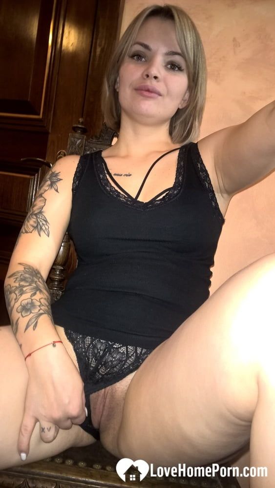 Cute tattooed beauty flashes her amazing tits #7
