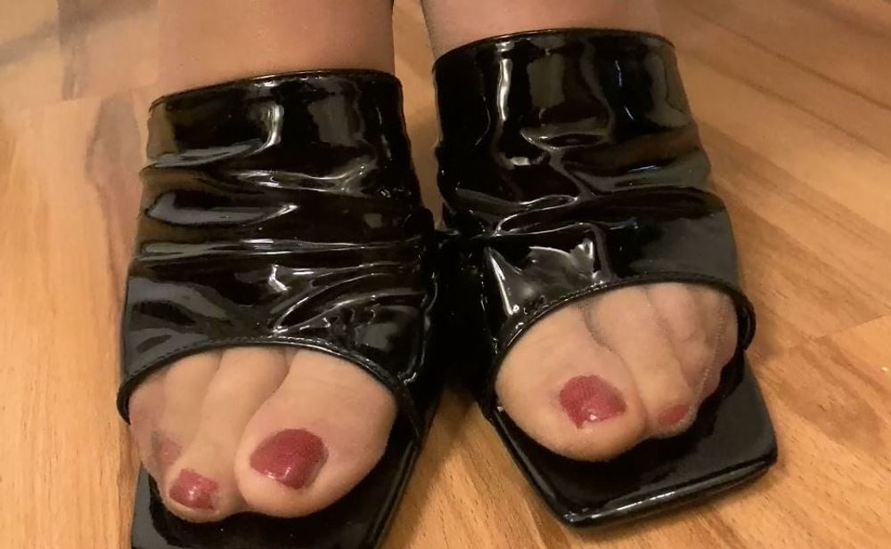 Vinyl Leggings and High Heel Mules #19