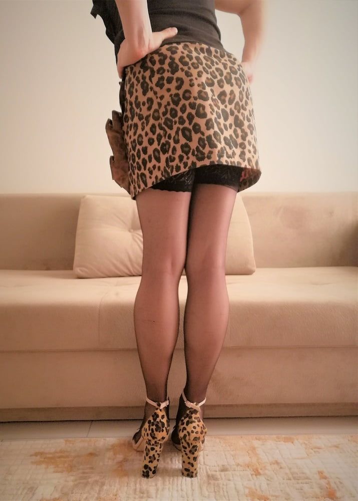 Leopard mini skirt & Stockings #11