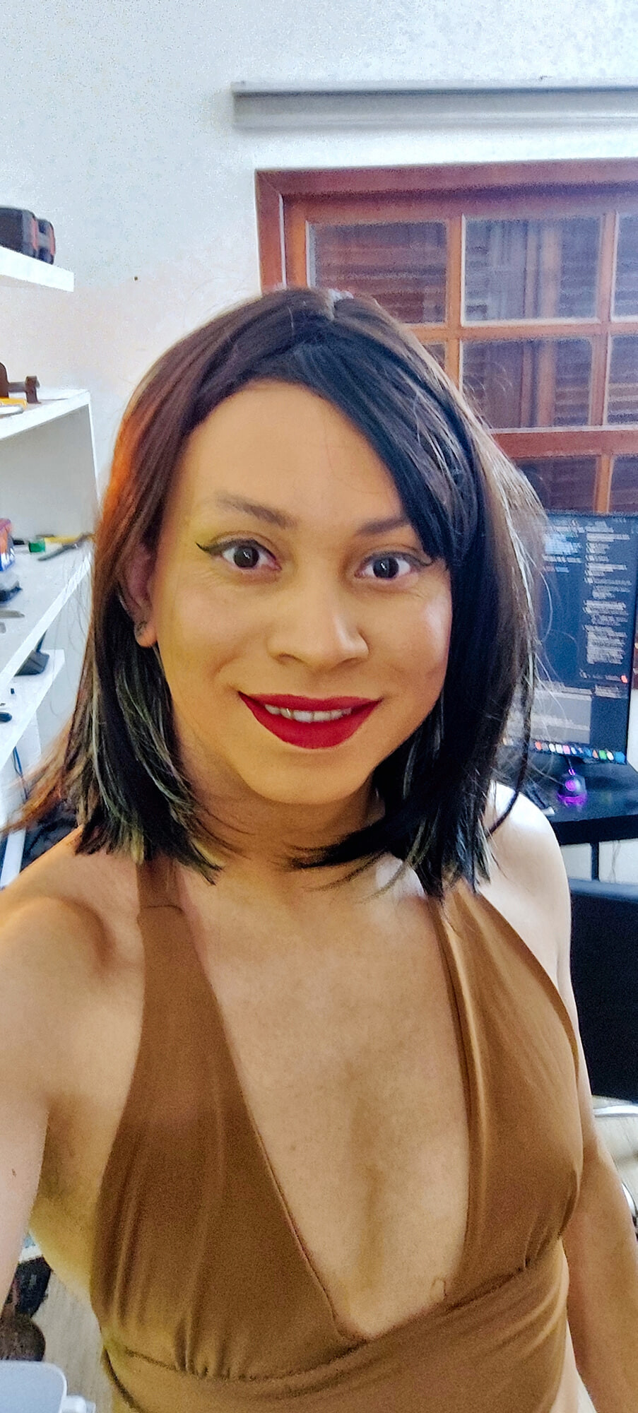 Crossdresser in brown top #25