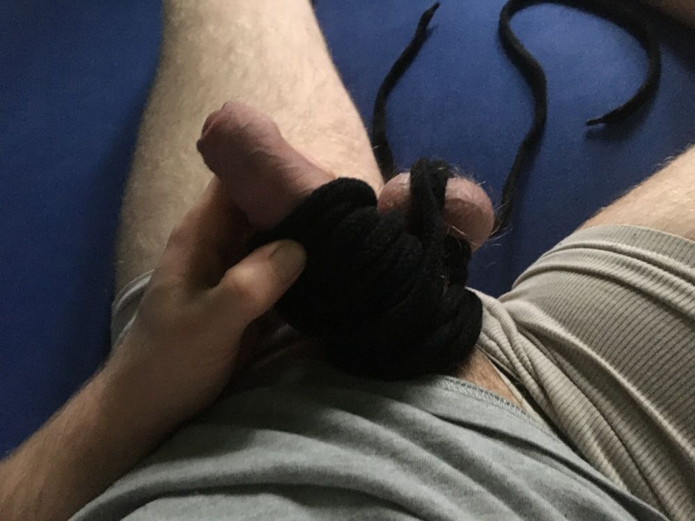 Hairy Cock And Balls Bound With Long Cord  #52