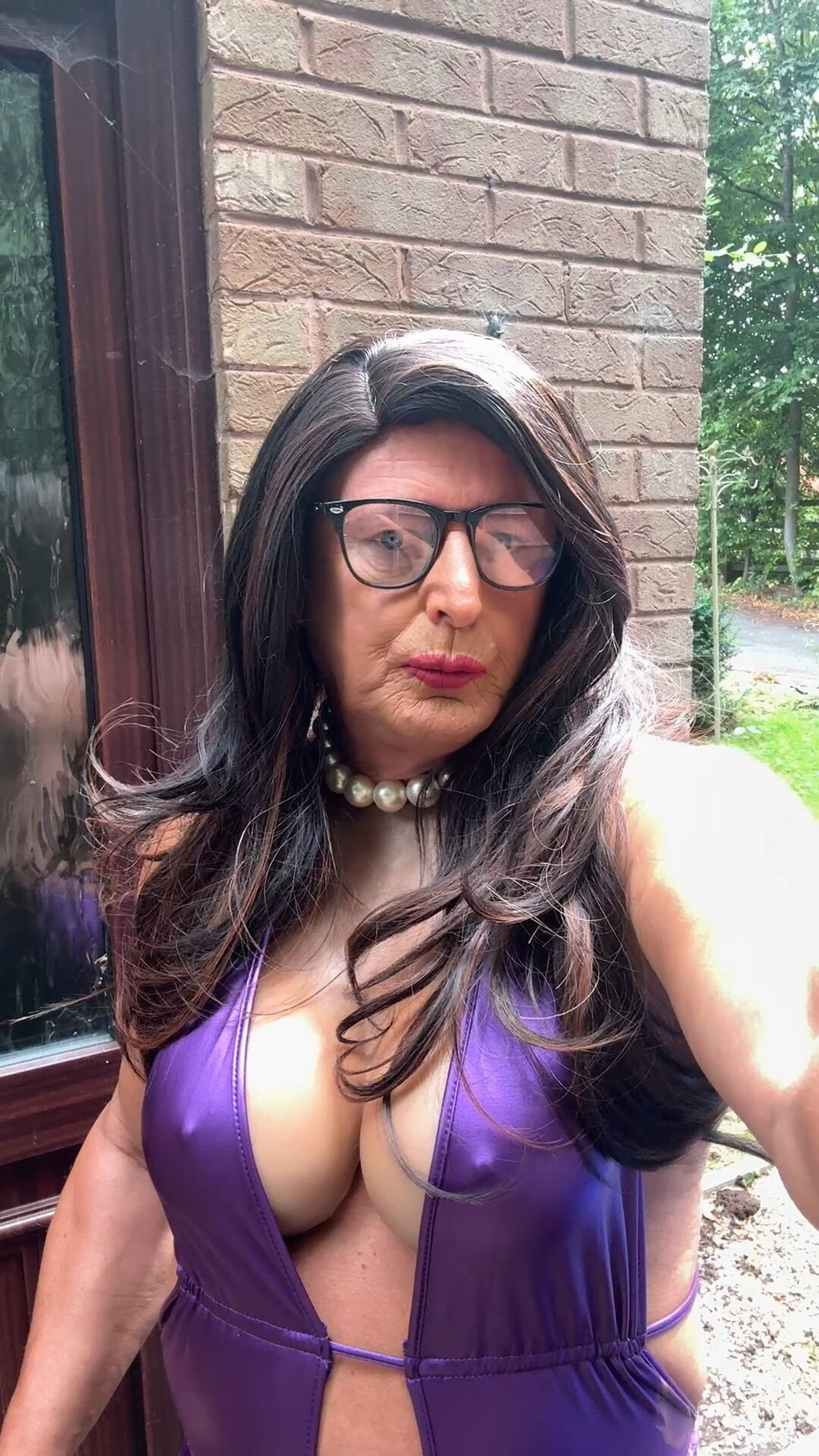 Sexy Crossdresser kellycd2022 in purple pvc catsuit and heel #17
