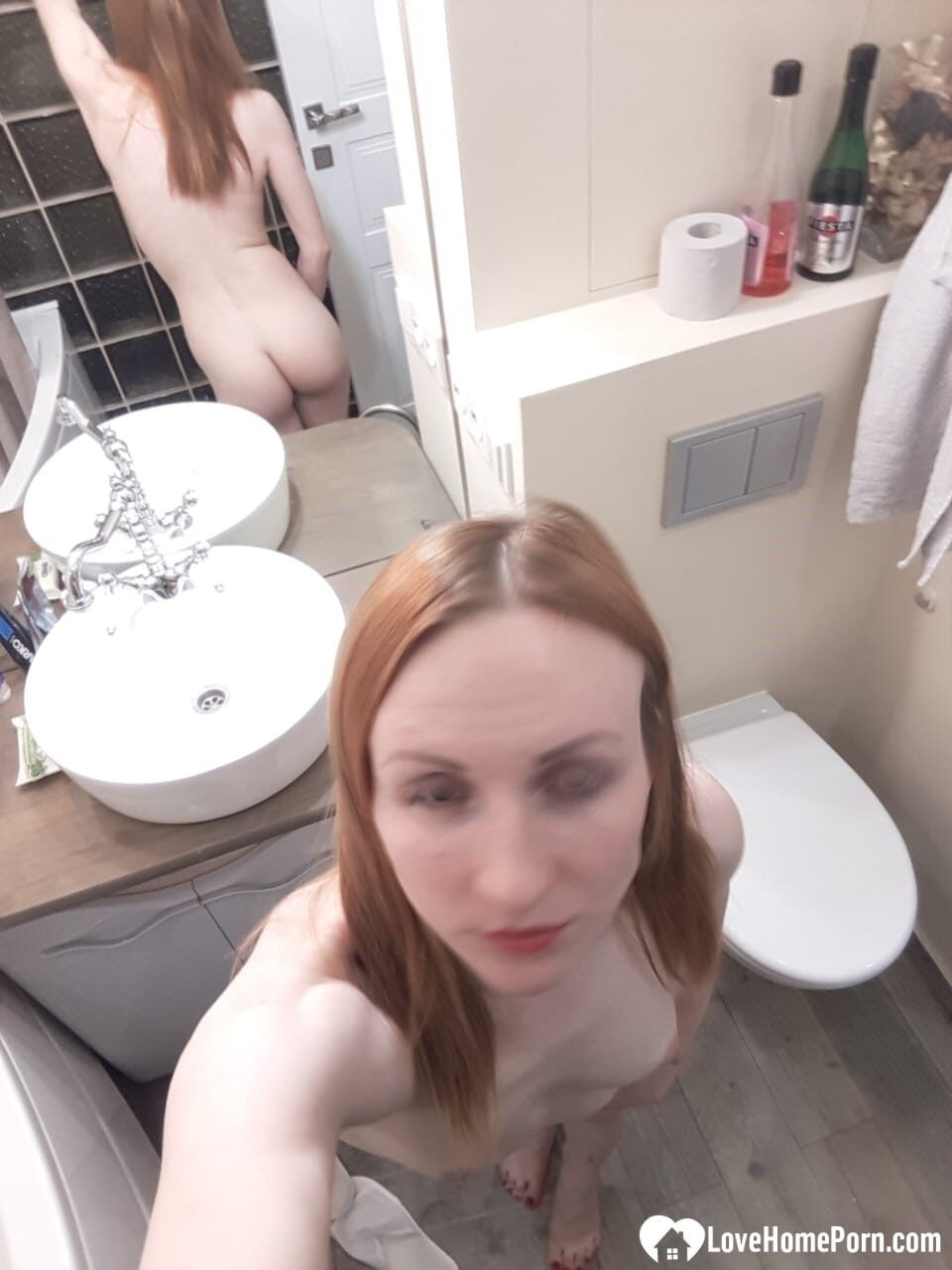 Skinny redhead girl posing in her bathroom naked #34
