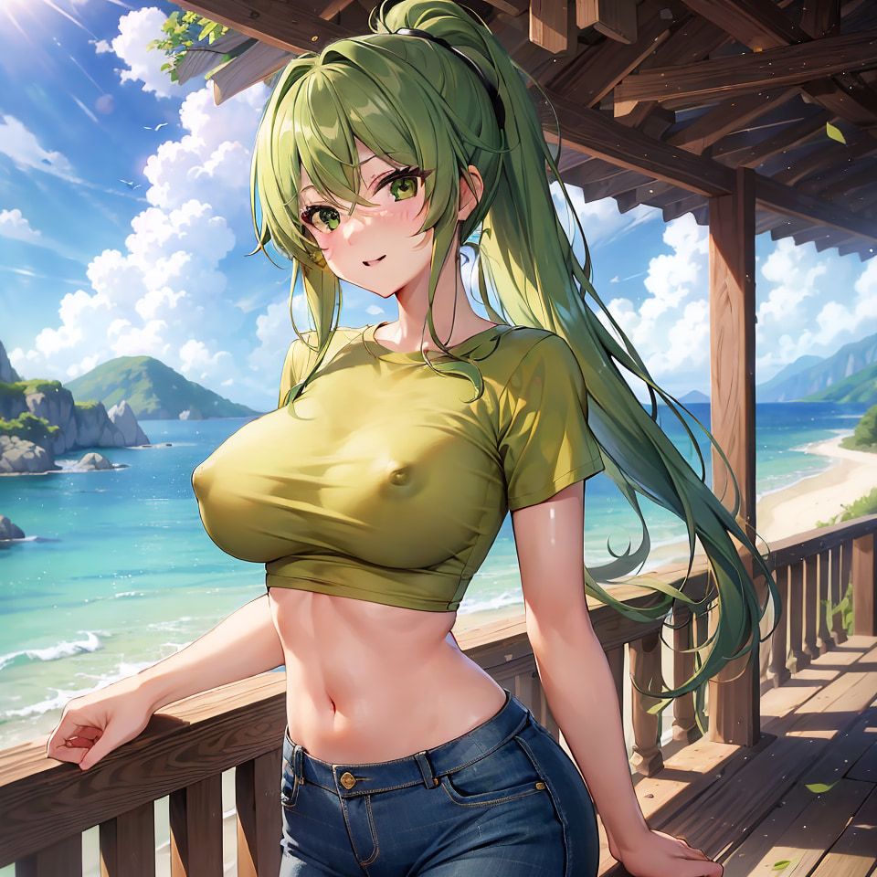 Hentai anime, hot girl with long green hair sends nudes #44
