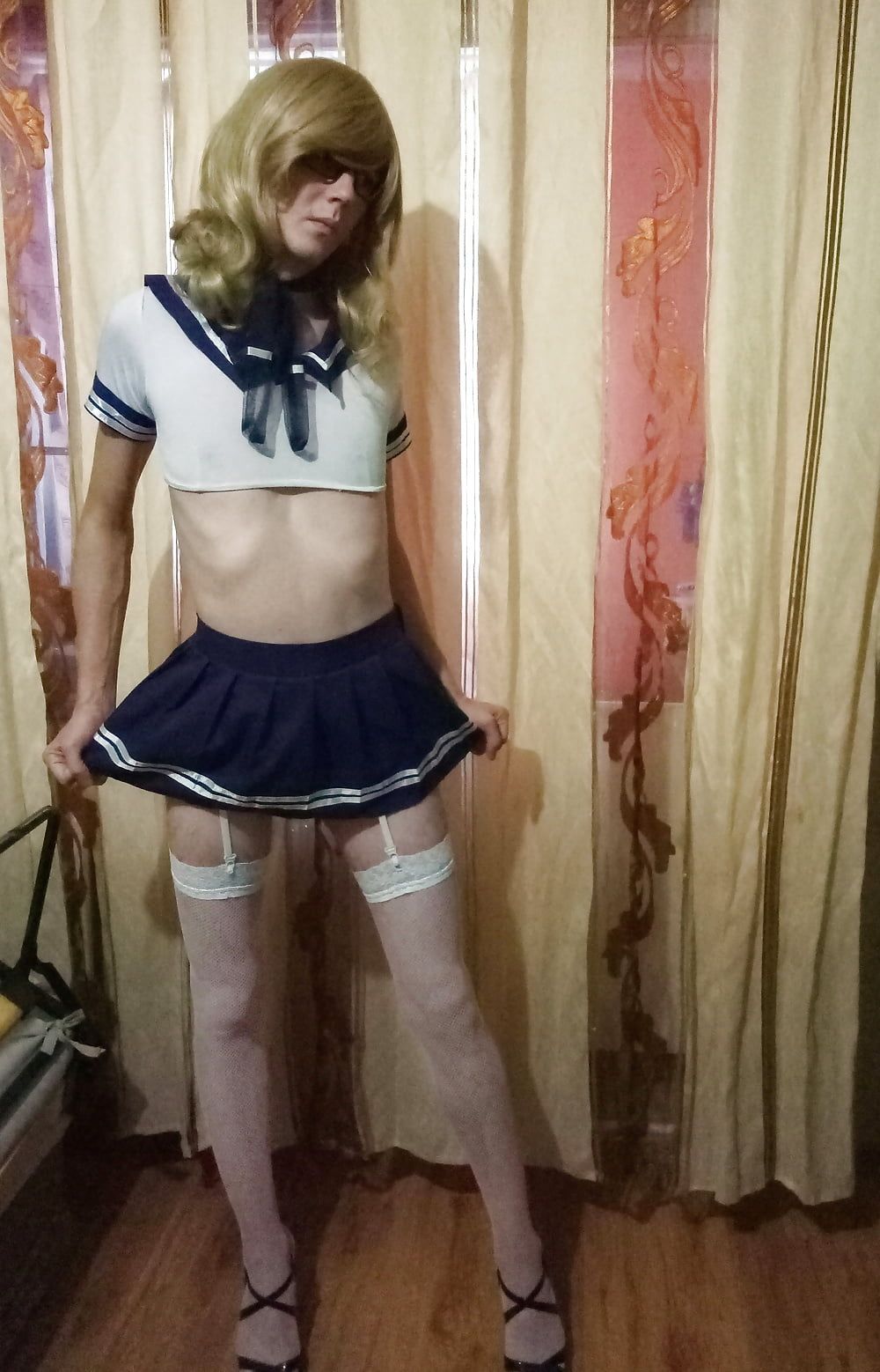 School Sissy Girl Shemale Skirt Stokings Blonde Asshole #26