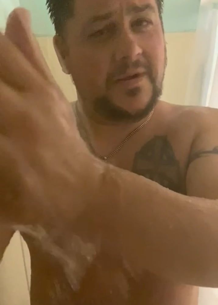 Hot tattooed Dad muscles beard caught in shower by princess #22