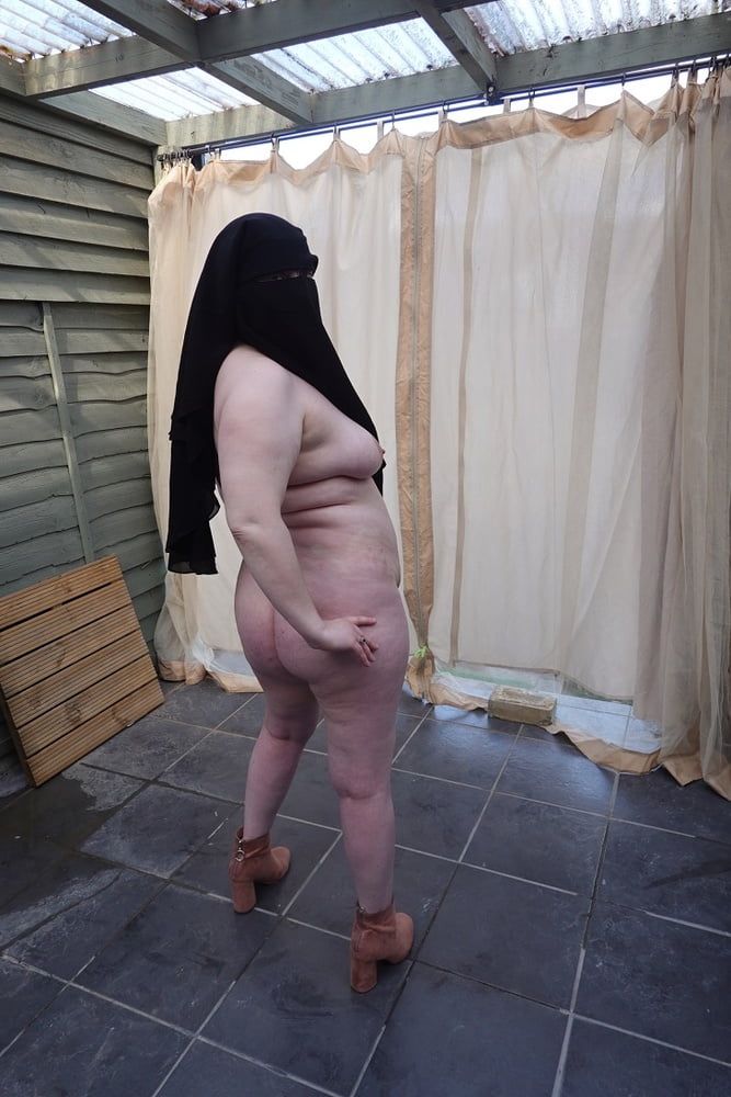 Nude in Niqab in ankle boots #15