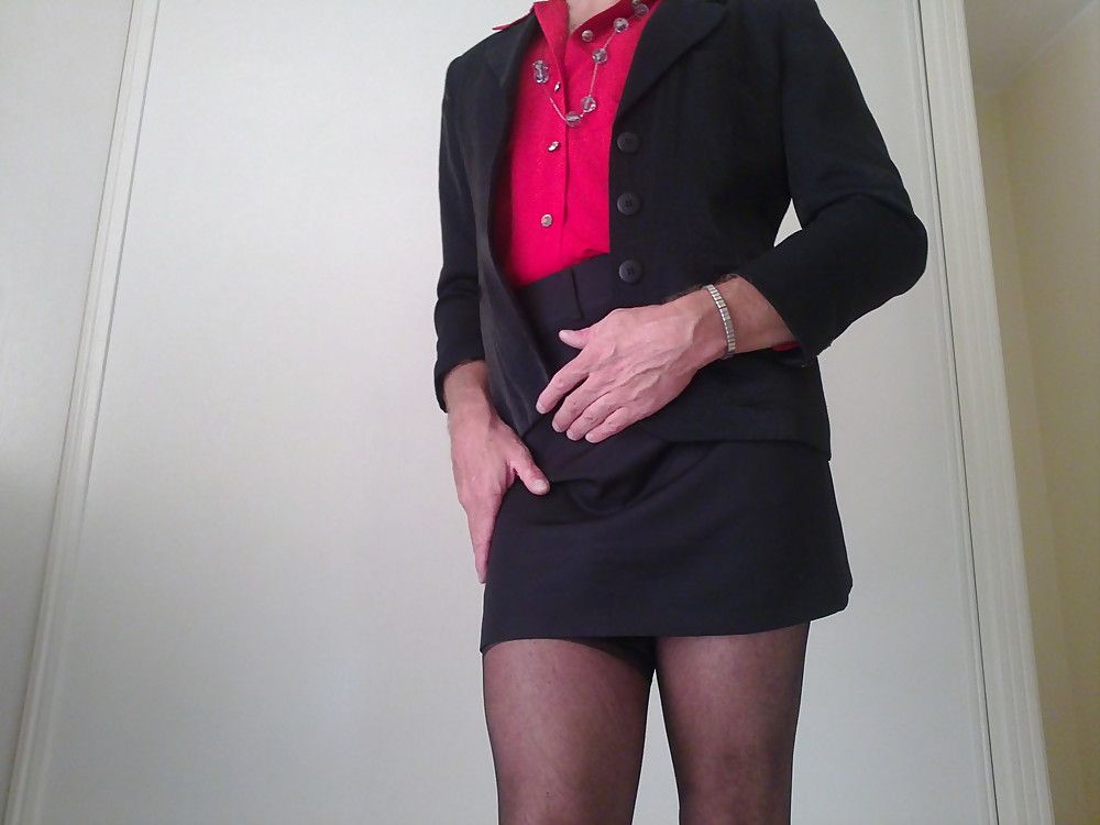 me as a sexy secretary in red lingerie and black stockings