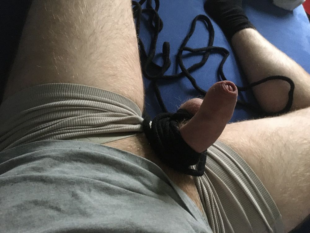 Hairy Cock And Balls Bound With Long Cord  #32