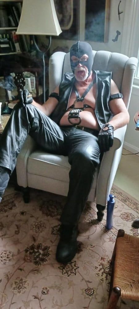 Leather dad at home