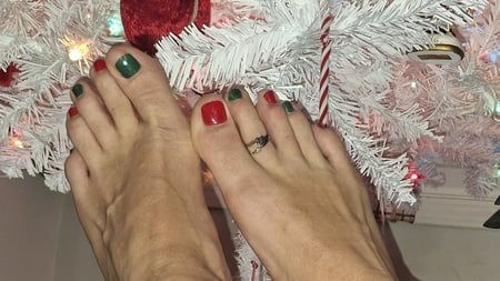 My cute toes next to the Christmas tree