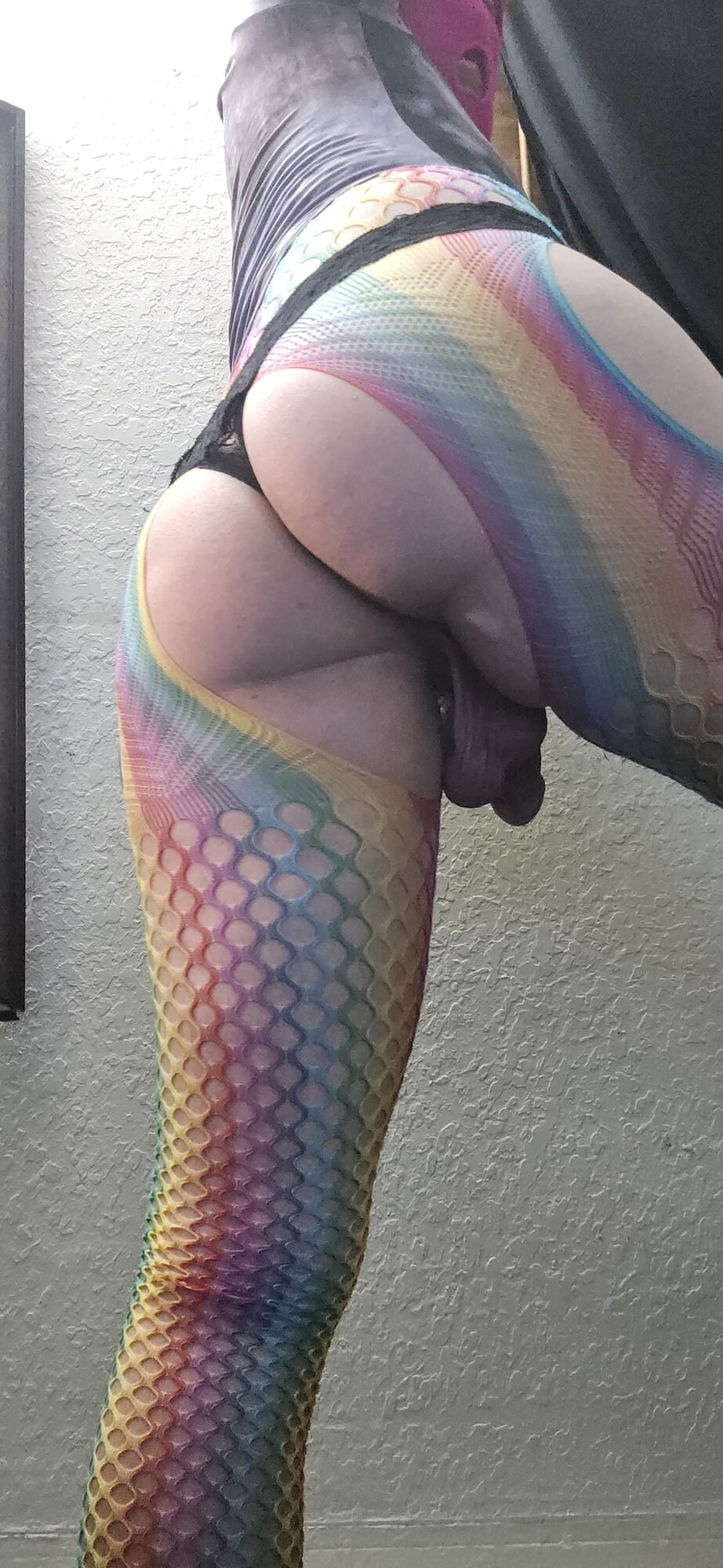 Sissy ass in rainbow fishnets #18