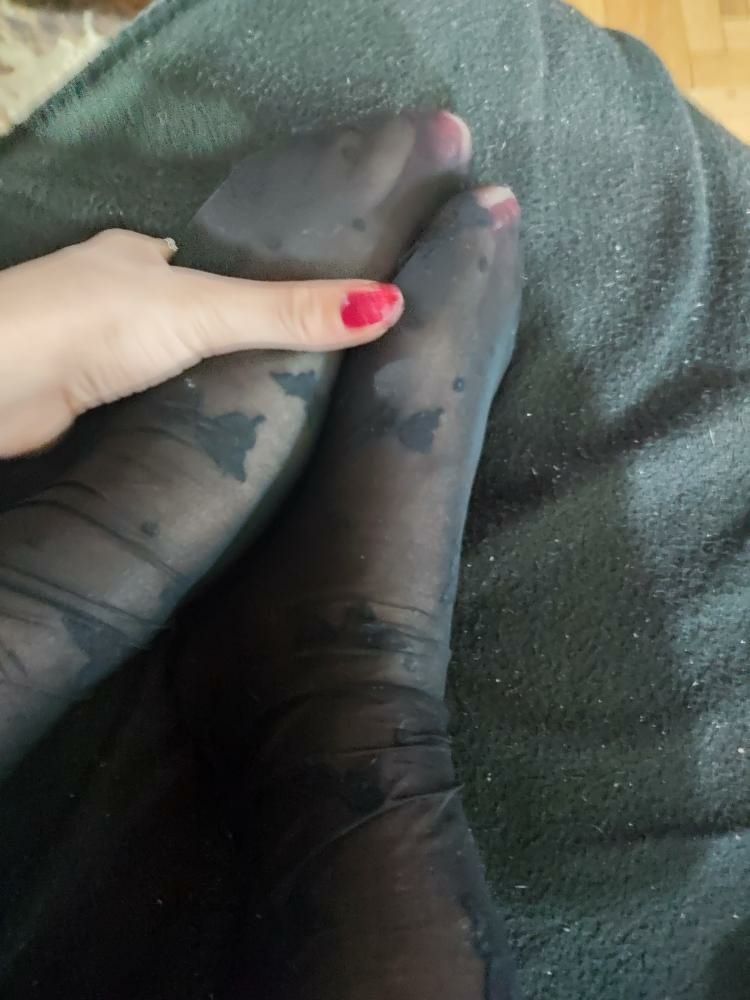 Black nylons pantyhose,feet footfetish,red nails and tits #7
