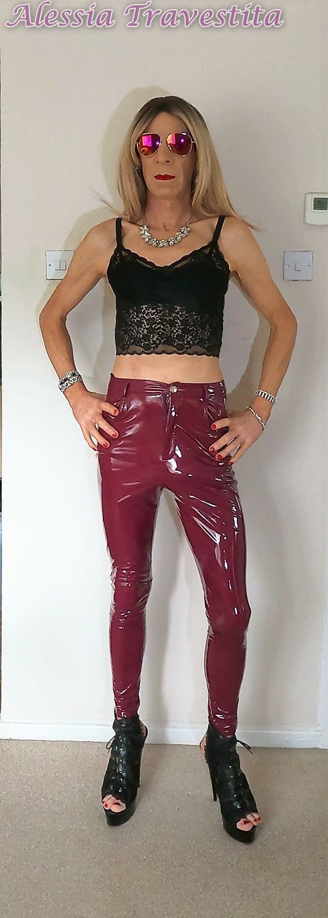 76 Alessia Travestita in Burgundy PVC Jeans #41