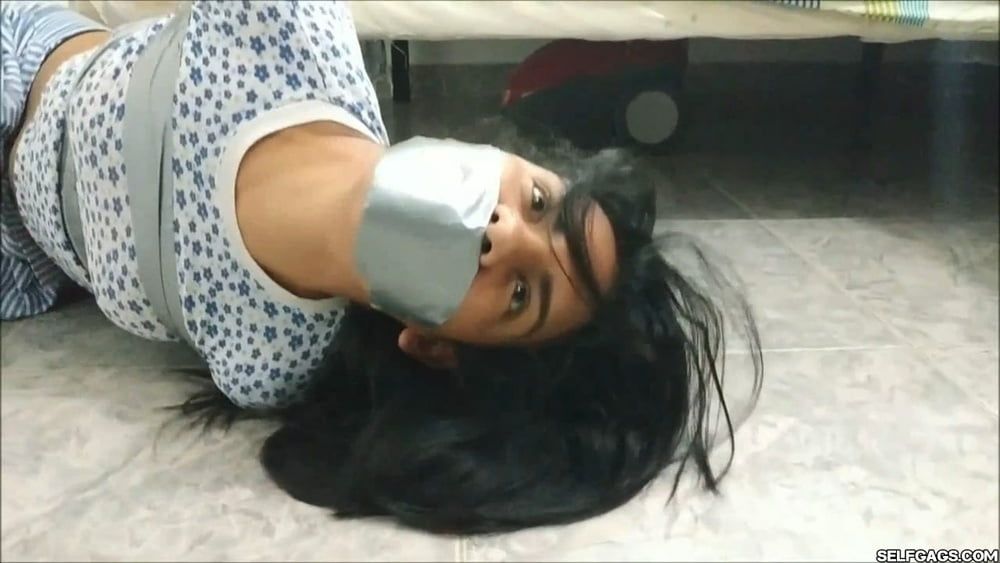 Bound And Gagged Girl Struggles In Her Pajamas - Selfgags #10