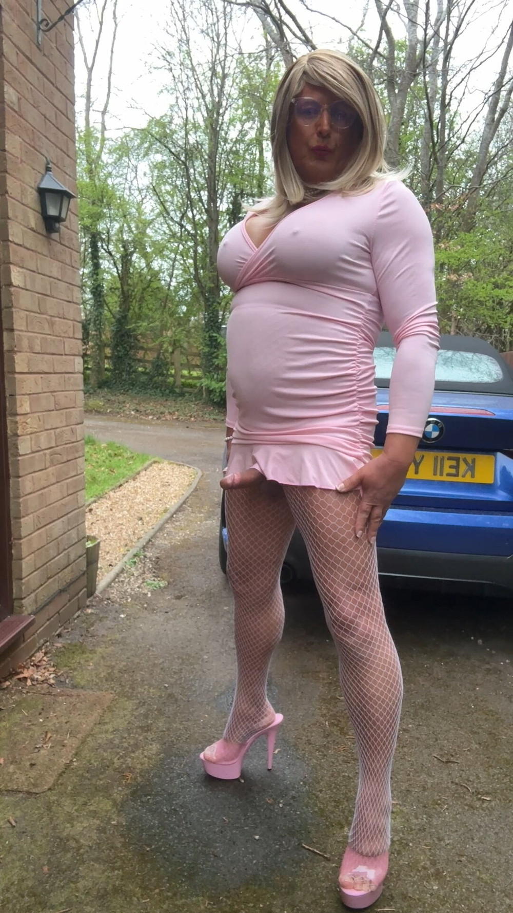 Sexy Crossdresser kellycd2022 in pink dress and fishnets  #28