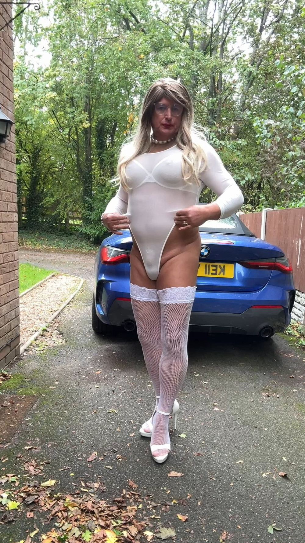 Sexy Crossdresser kellycd2022 in white bodysuit suit  #17