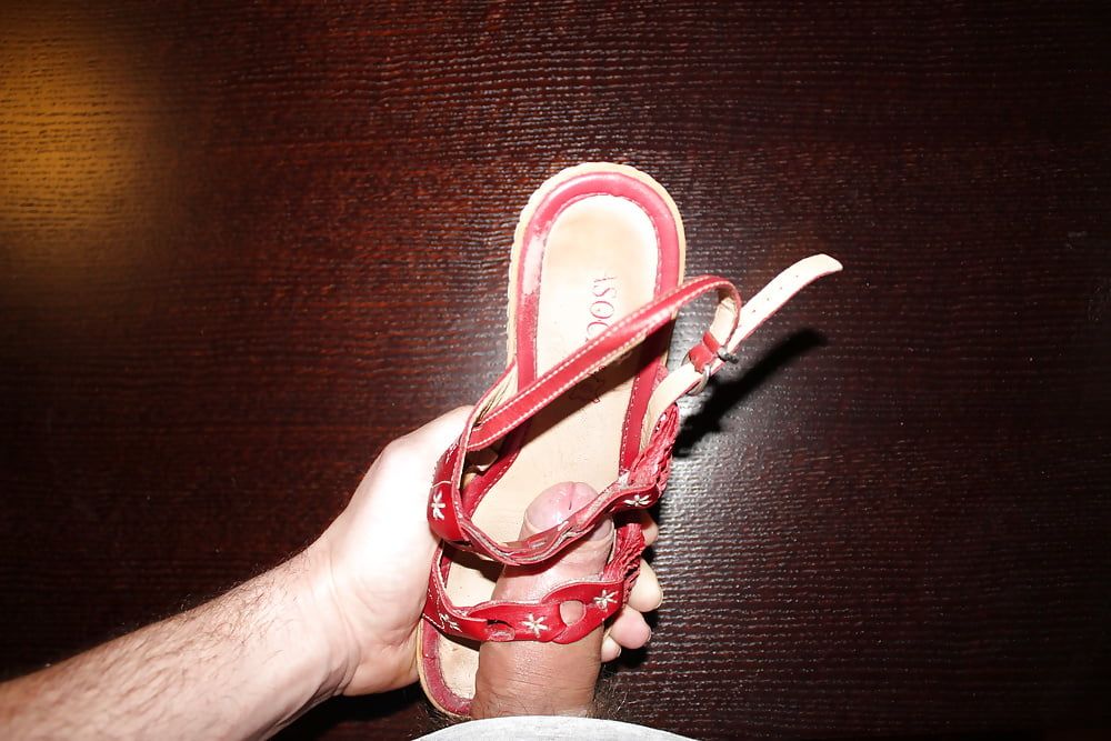 Cum on red platform sandals #18
