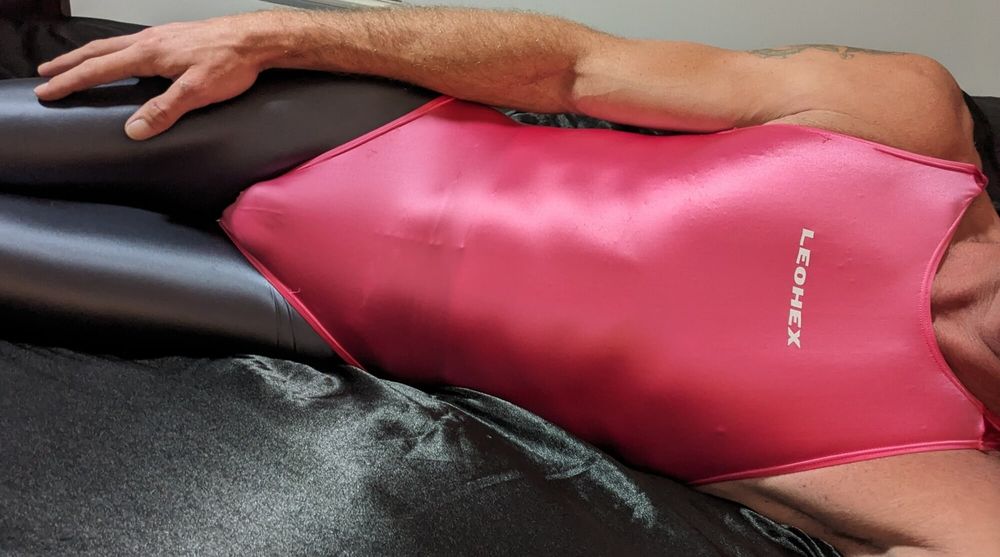 Shiny LeoHex tights one-piece hot pink swimsuit