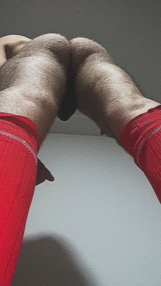 Big hairy ass in red knee socks  #2