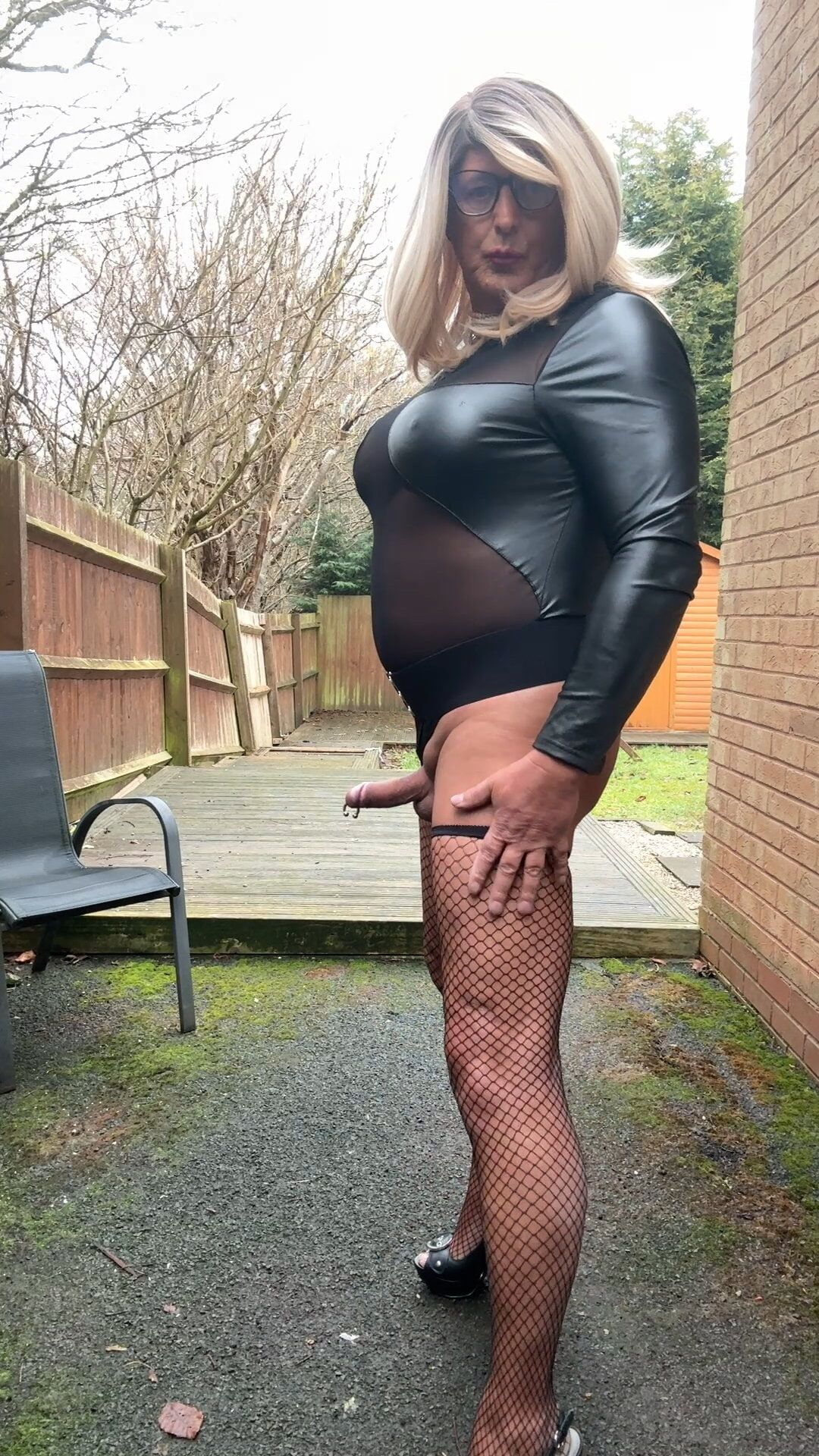 Sexy Crossdresser Kellycd2022 black pvc and nylon bodysuit #6