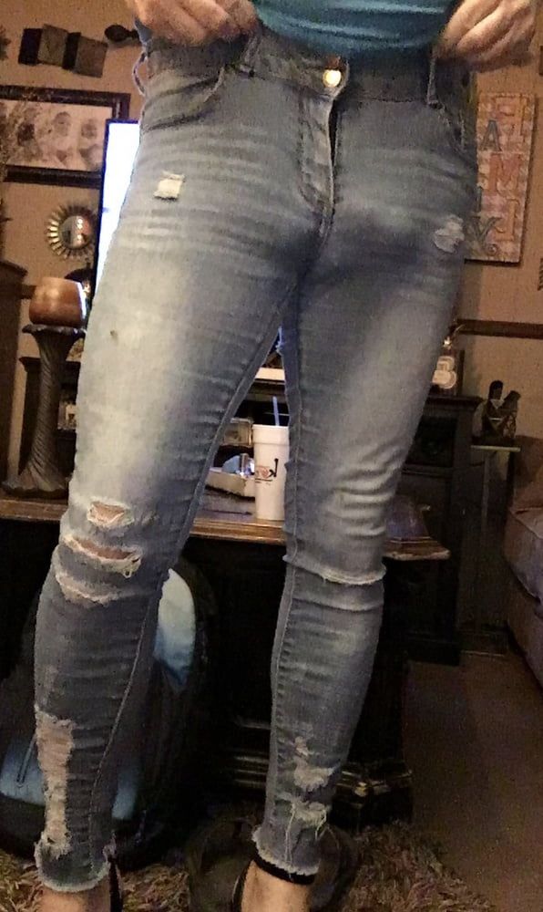 Amateur sissy gay boy trying on new heels and jeans #7