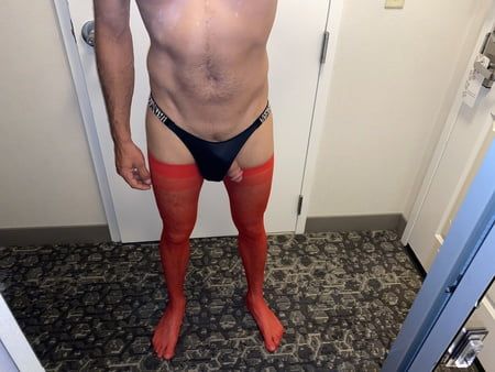 Stockings, Thong , and a big cock dildo deep inside me!