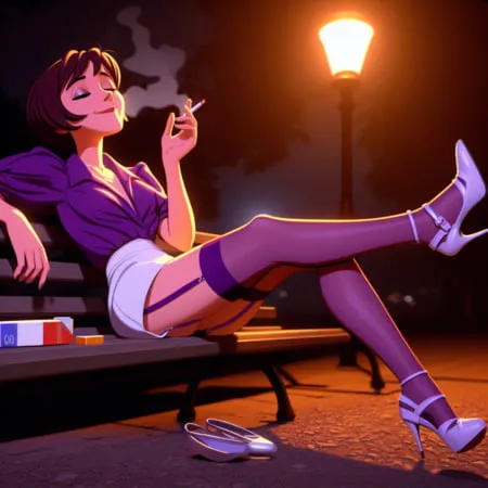 purple stockings smoking         