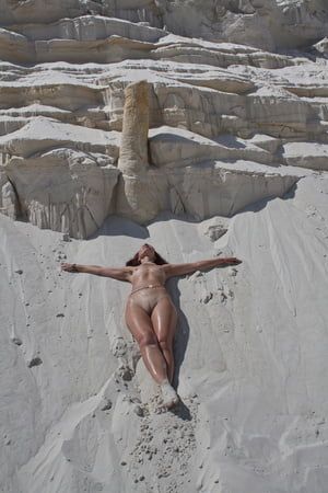 Bathing in white clay quarry