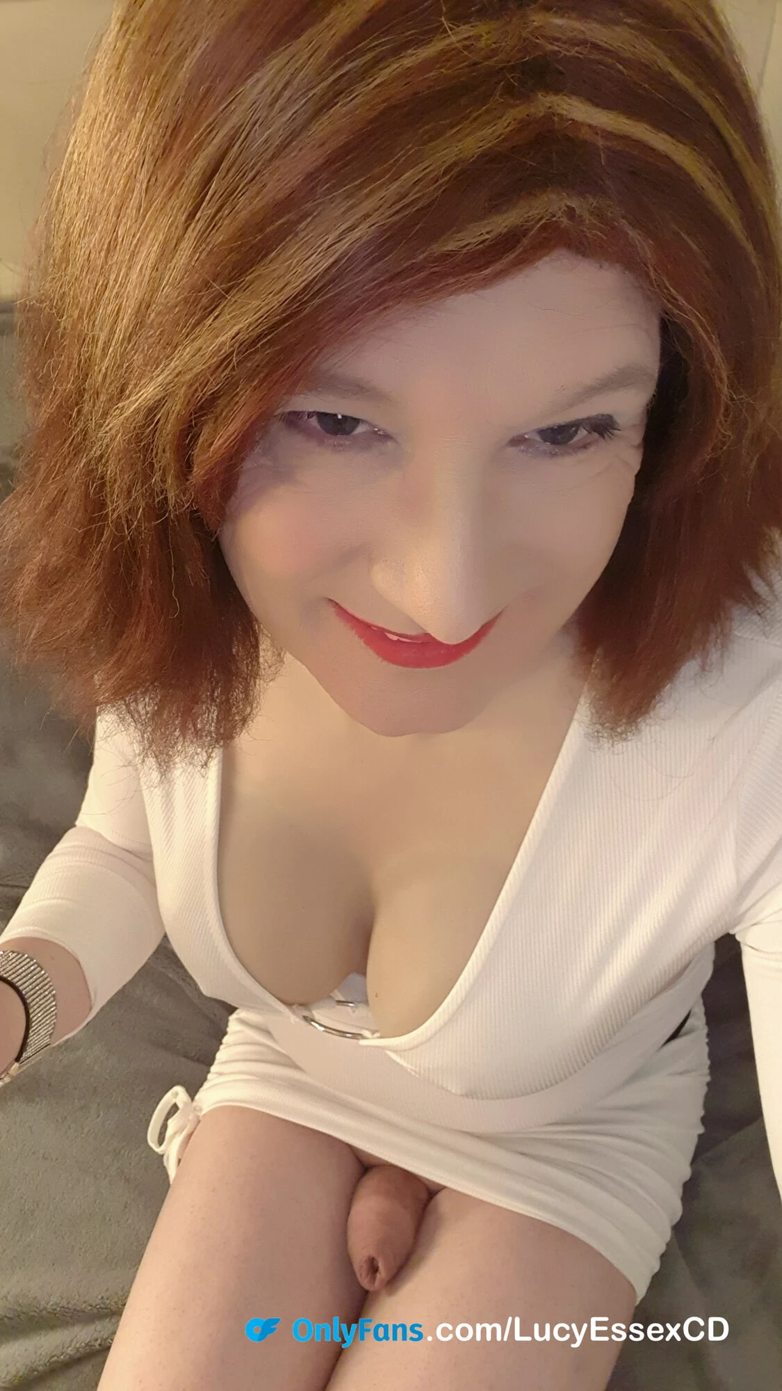 Sexy TGirl Lucy Essex, Wanking my big cock in white dress #13