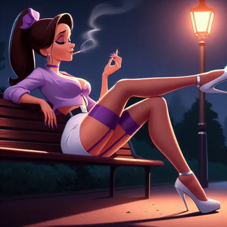 purple stockings smoking         