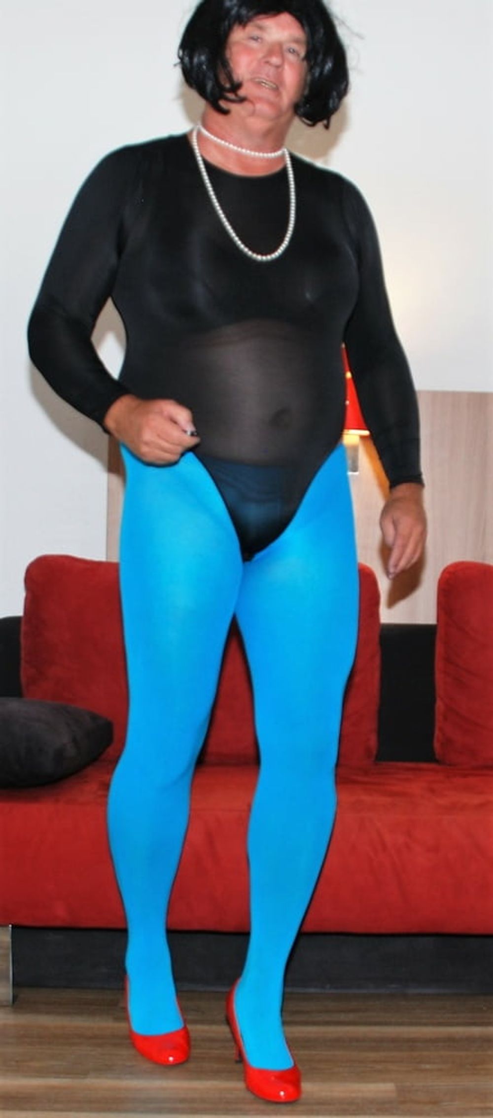 Leotard black tights blue