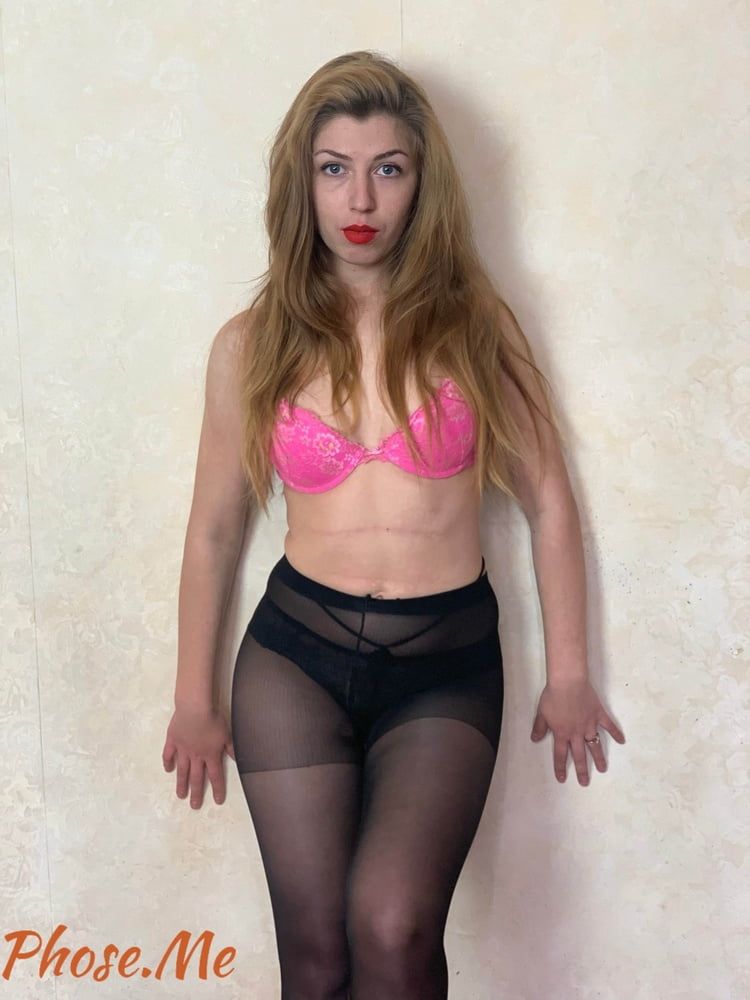 Babe in Pink  Bra and Black Pantyhose #13