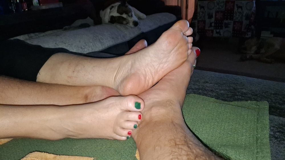 Playing footsie after our Pedicure