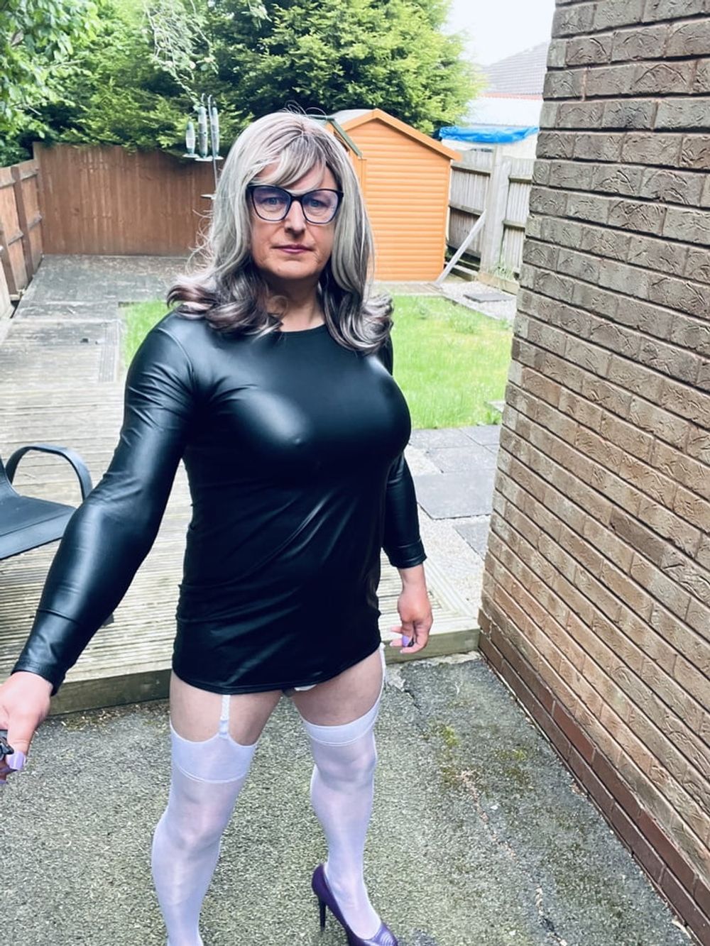 Crossdresser Kellycd in black pvc dress  #58