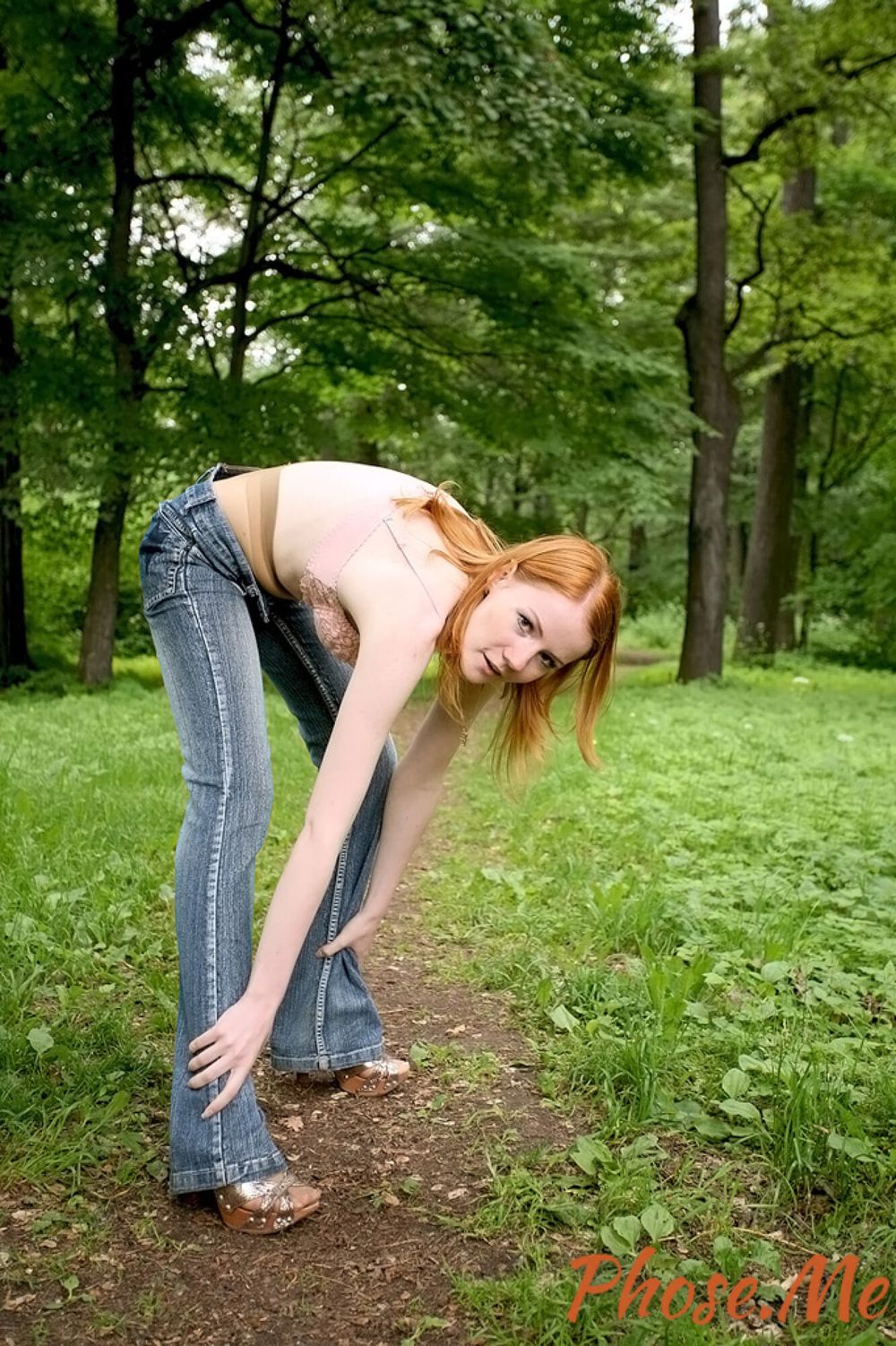 Sexy Redhead Strips Out Of jeans In Forest #17