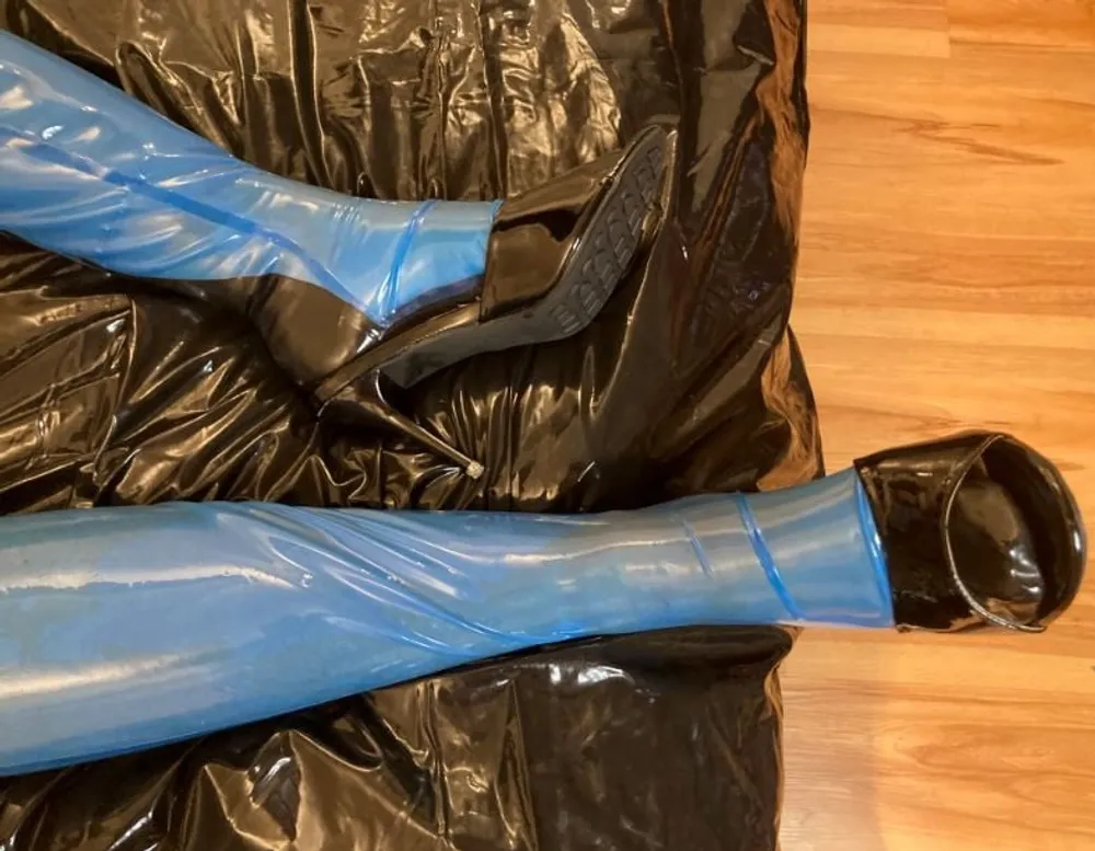 Transparent Blue Latex Stockings and Black Mules #10