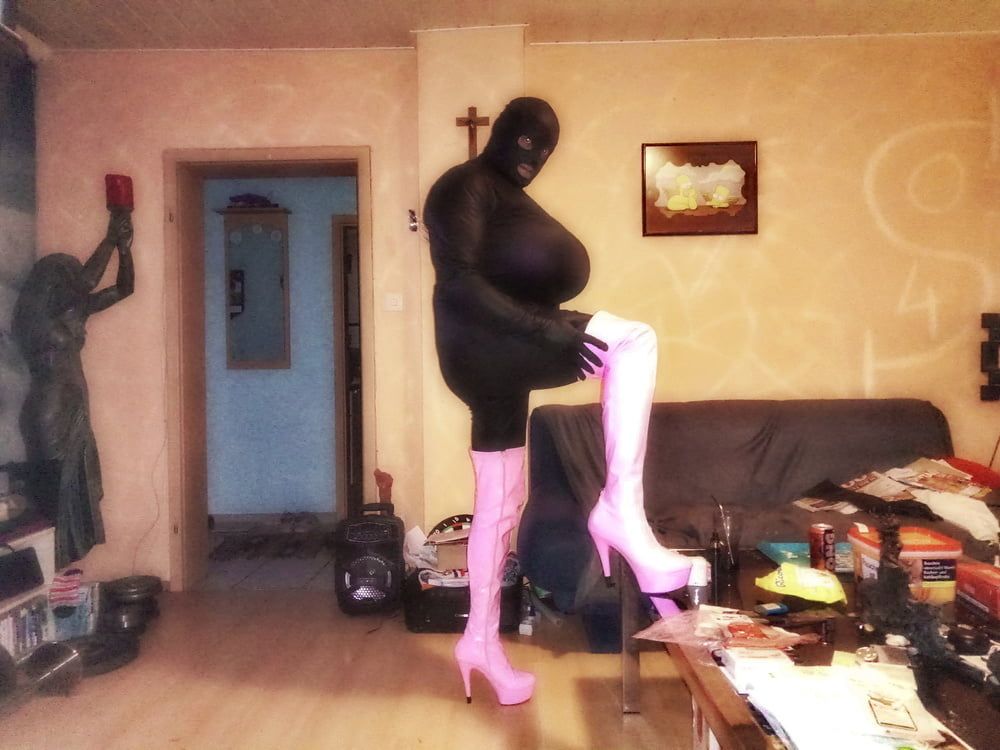 Overknee Boots Pink Latex Stiefel Fetish High Heels Tits Hot #4