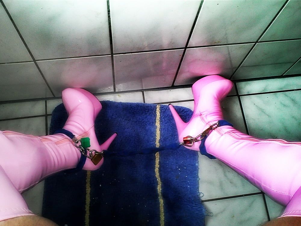 Overknee Boots Pink Latex Stiefel Fetish High Heels Tits Hot #28