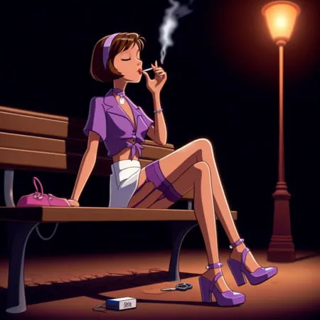 purple stockings smoking         