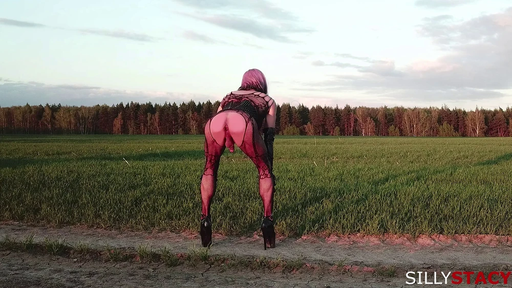 Bad Sissy girl Stacy walking in the field #5