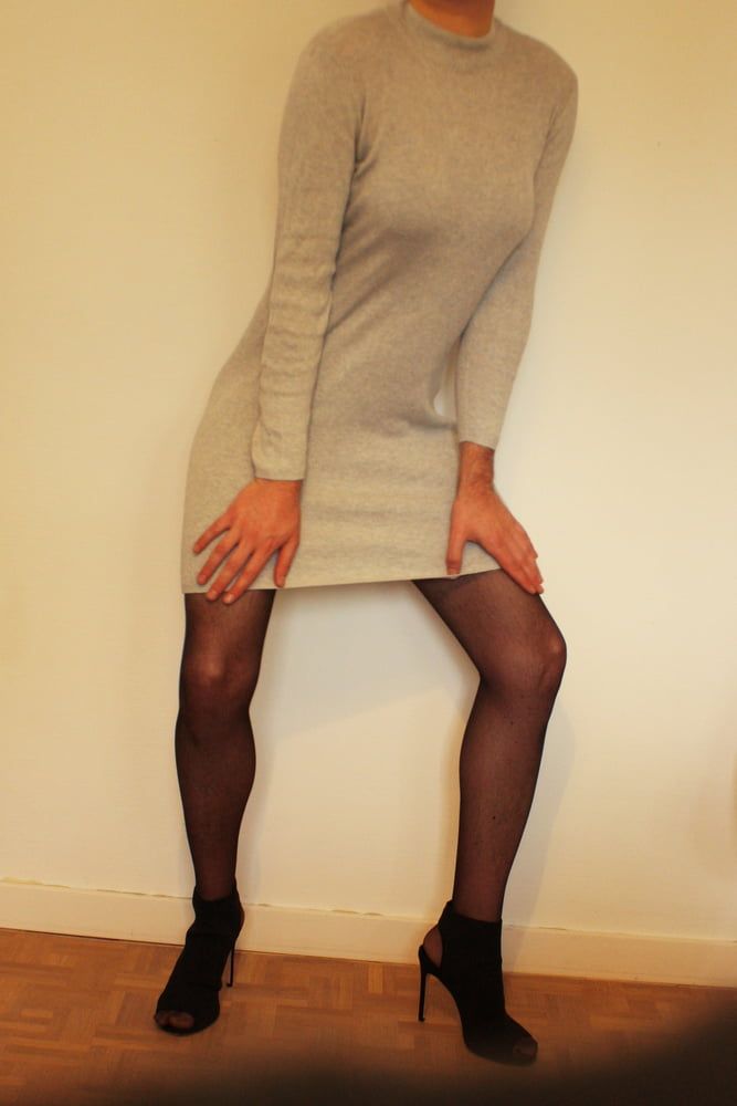 Tight knitted dress with pantyhose #4