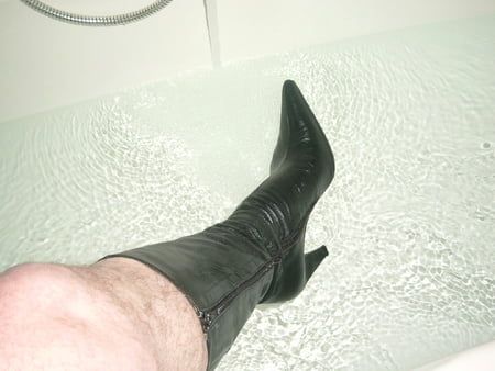 Fun with Leather Boots in the Tub