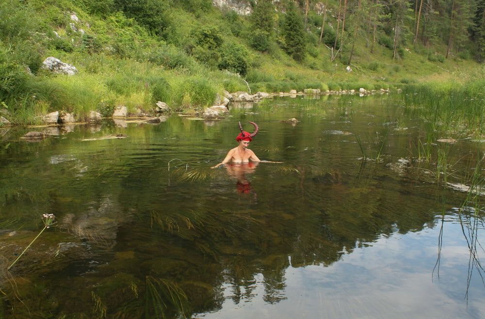 With Horns In Red Dress In Shallow River #41