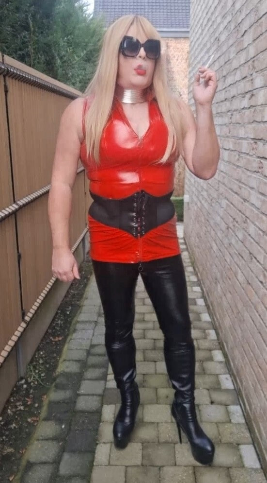 Smoking in black legging and tits out #9